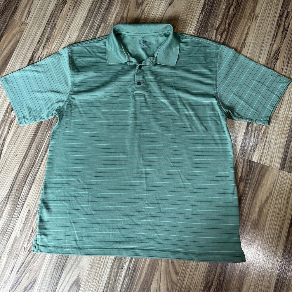 PAG Tour Polo Shirt Men's Size XL Golf Sport Green/Lime Green with Stripes